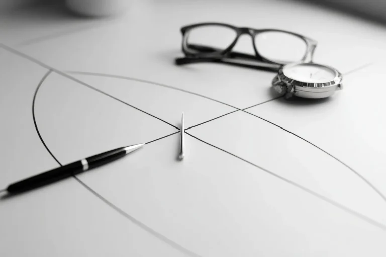 Kuli, Nadel, Uhr, Kompasssymbolik im Arrangement