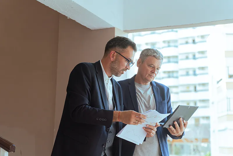 Immobilienmakler mit einem Kunden im Geschäftsgespräch