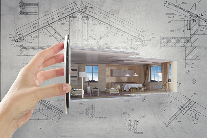 Vision Wohnküche im eigenen Traumhaus visualisiert digital und mit Plan